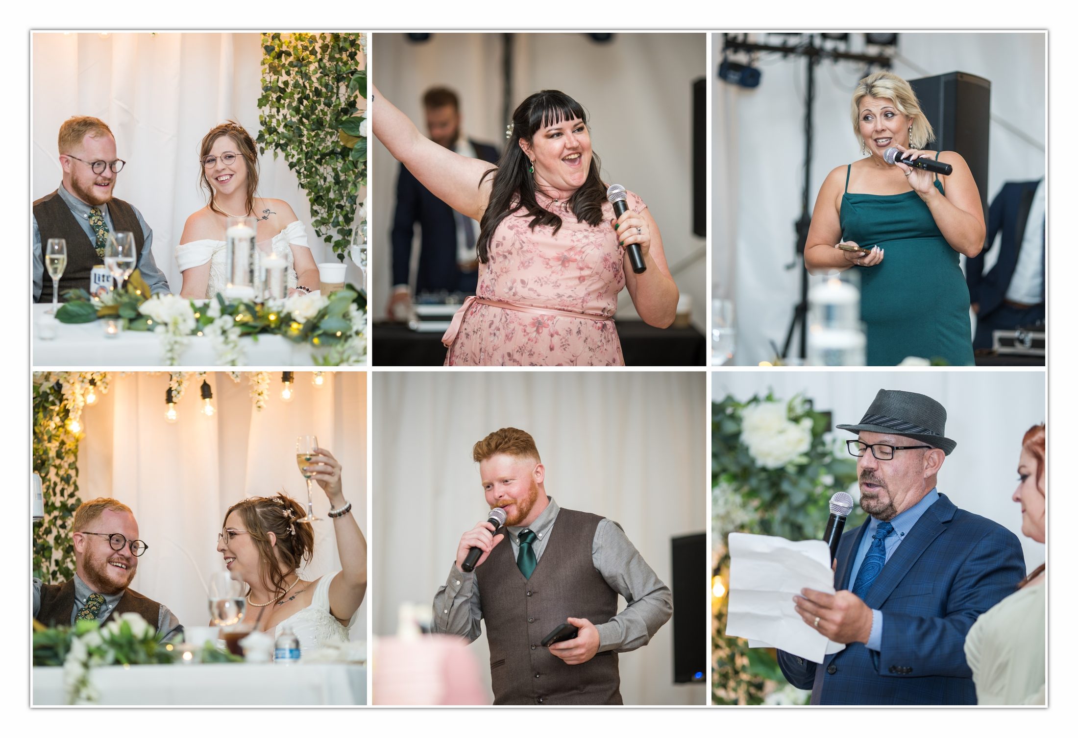 Wedding reception speeches and laughter