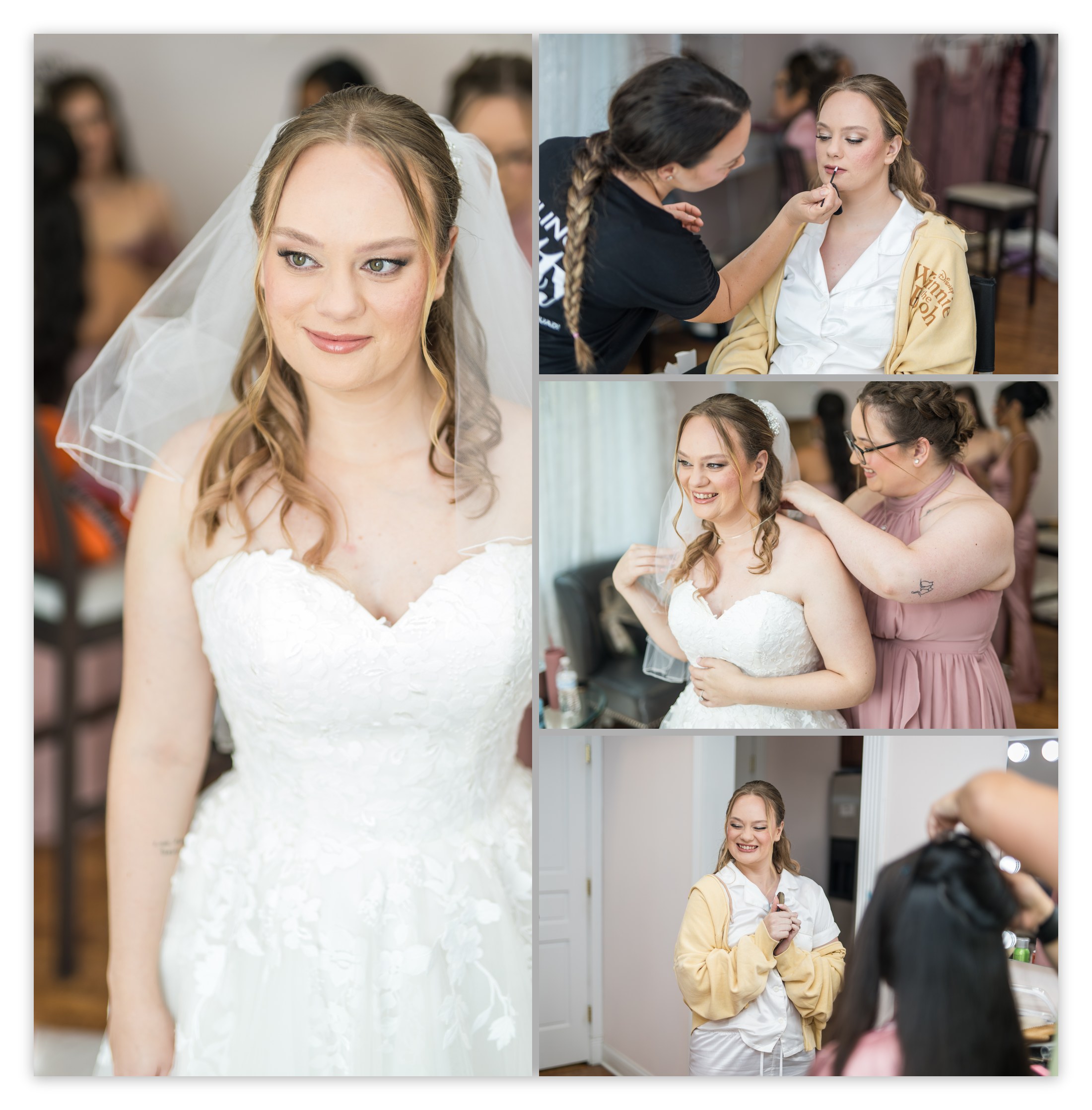 Paige getting ready with her wedding party