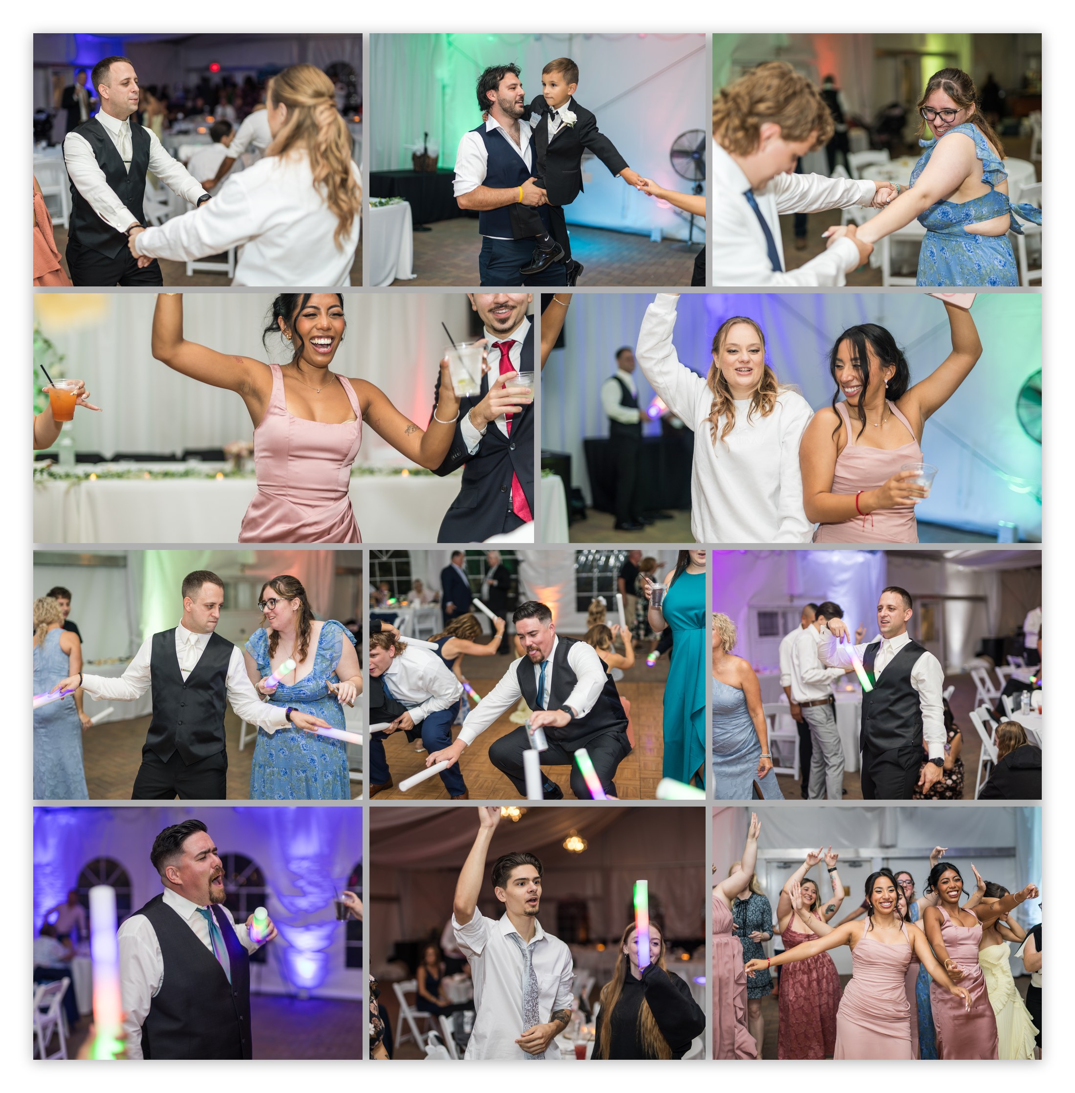 Paige, TJ, and their guests celebrating on the dance floor