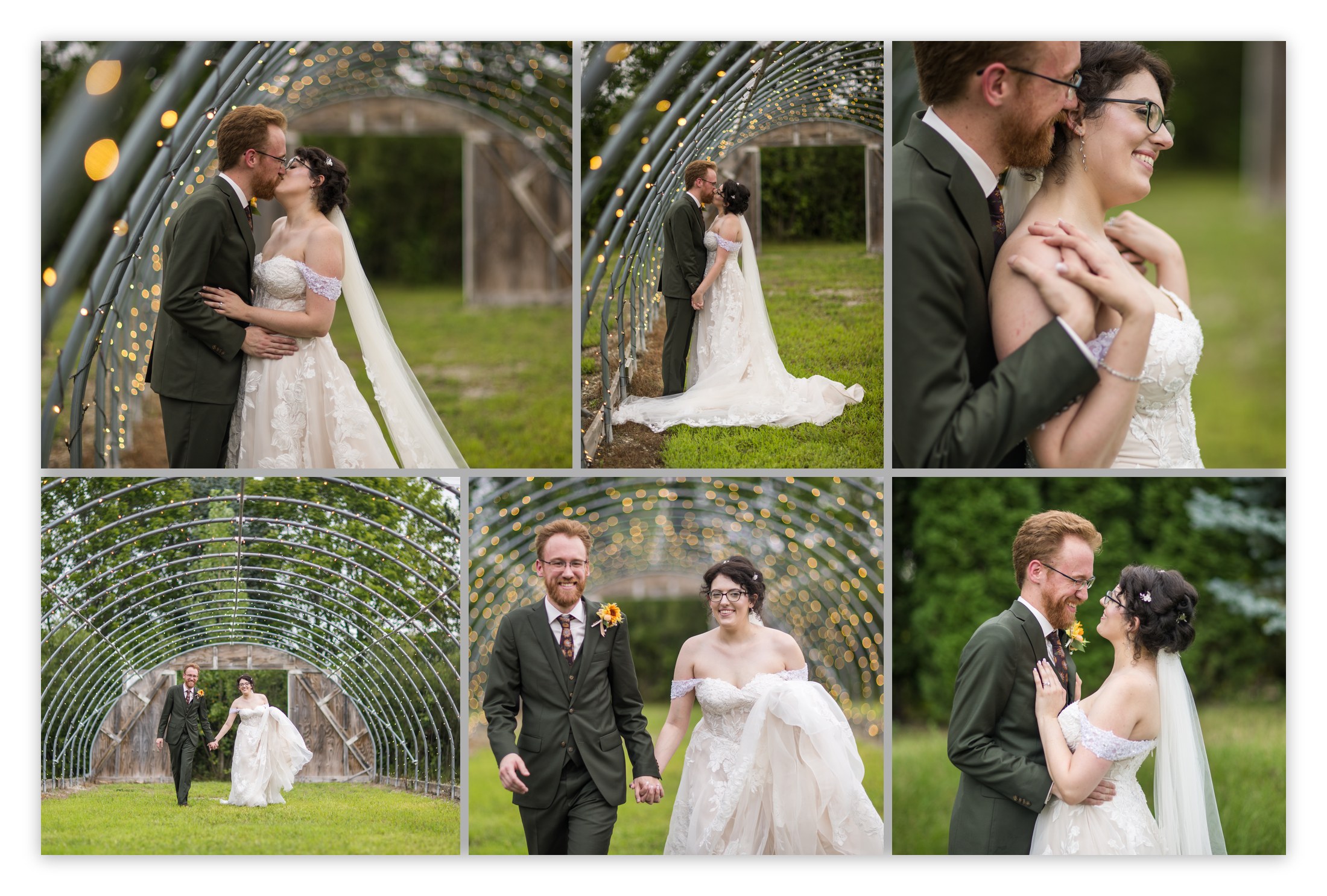 Persephone and Mark beneath the garden light tunnel