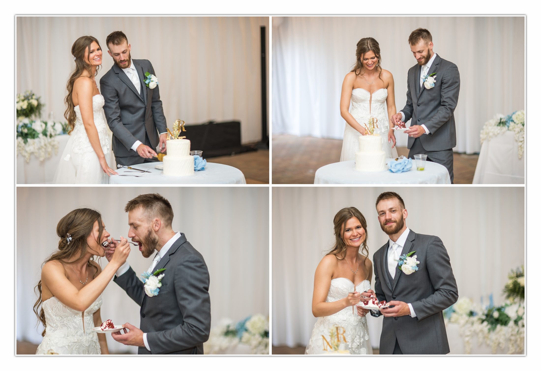 Rebecca and Nick cutting their wedding cake