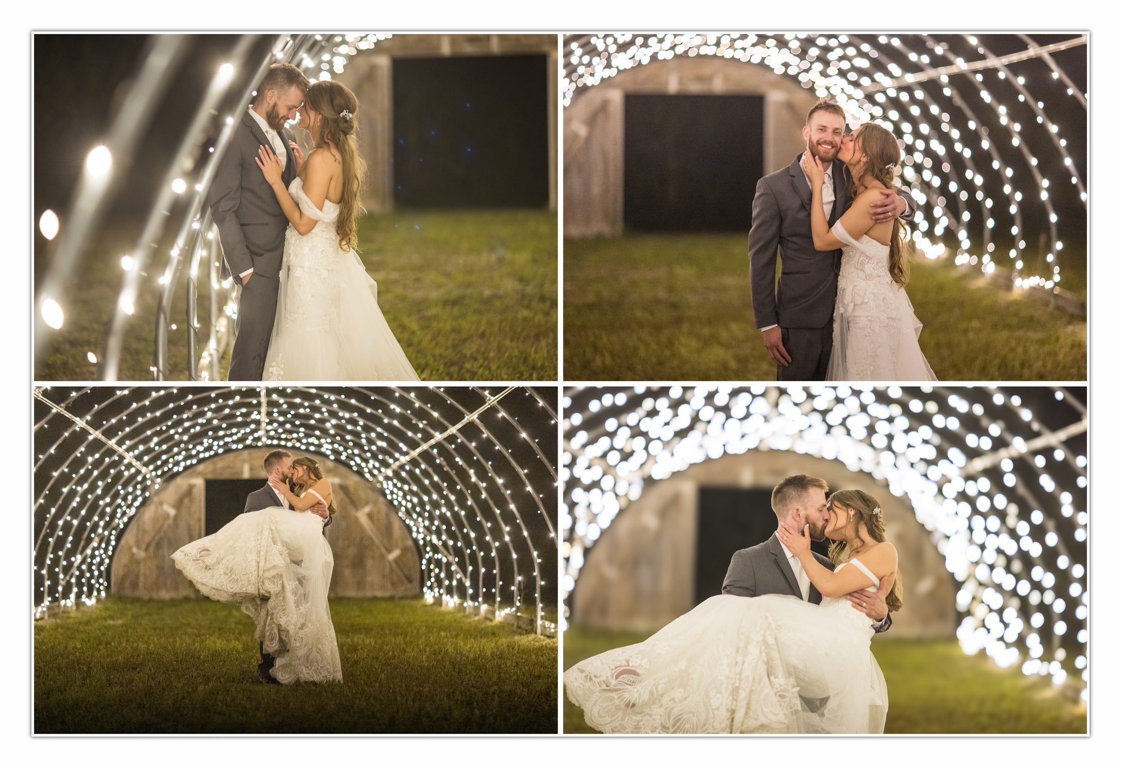 Rebecca and Nick beneath the nighttime lights