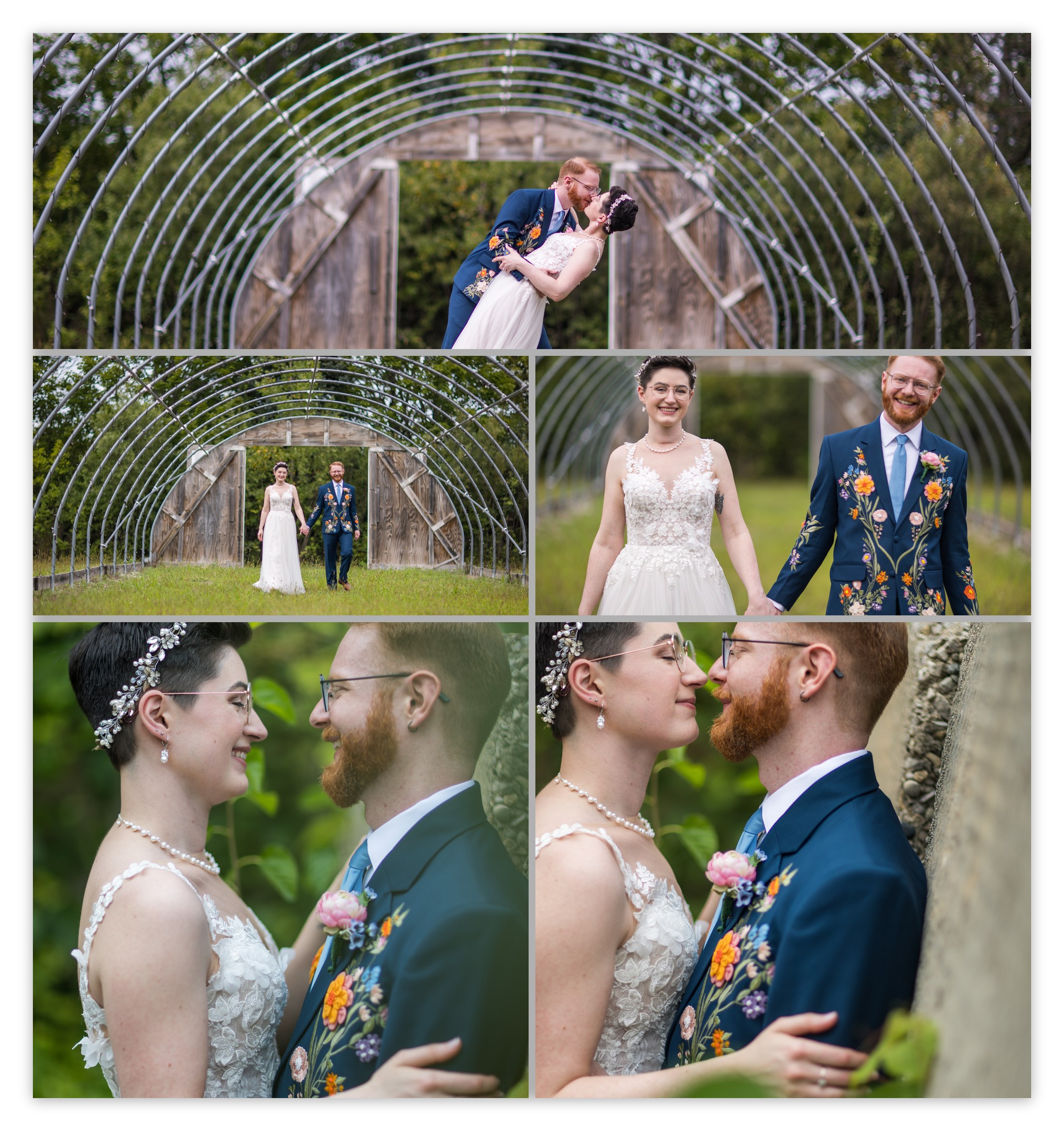 Rose and Ben beneath the garden light tunnel