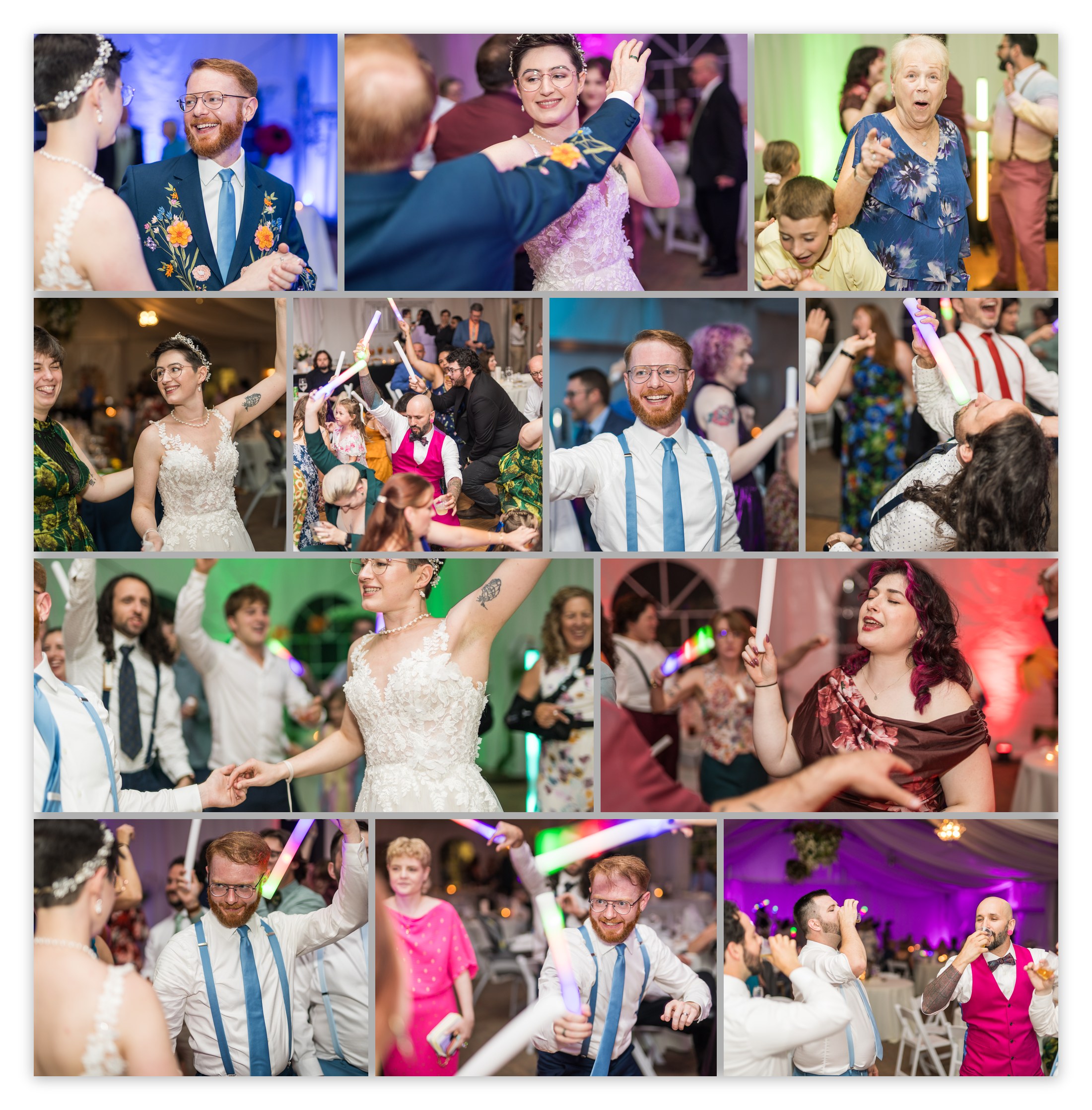 Rose, Ben, and their guests celebrating on the dance floor